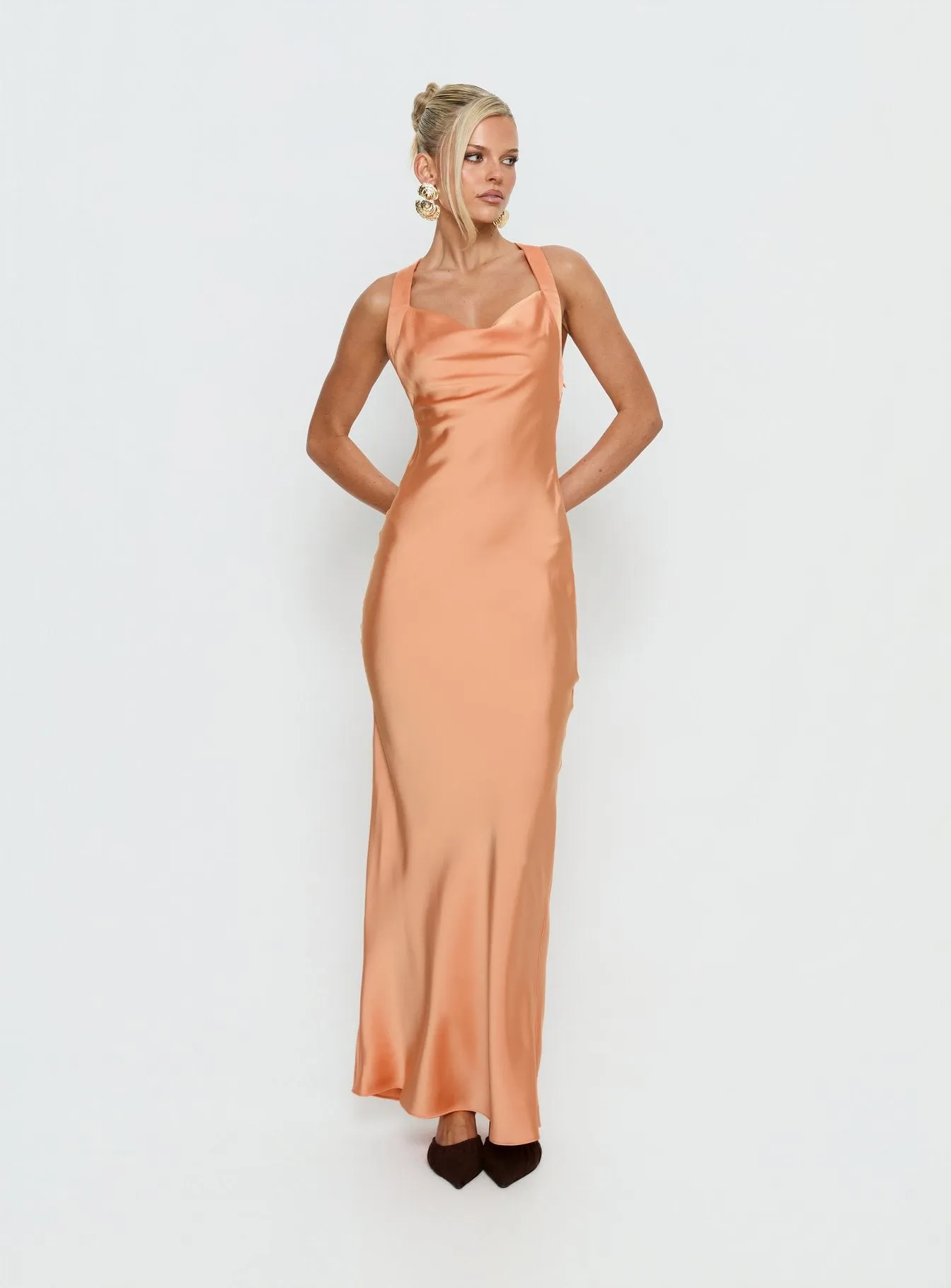 Isitt Cowl Crossover Back Maxi Dress Orange sold by Princess Polly product image thumbnail 3