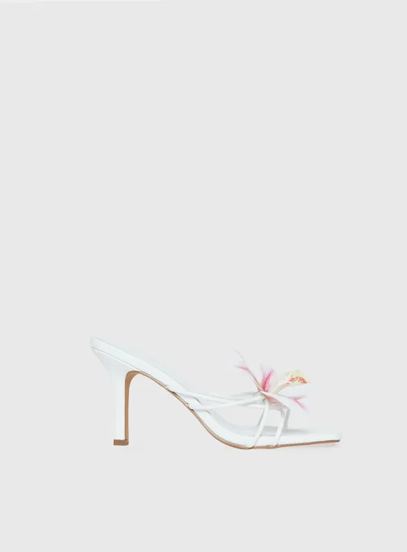 Exotic Etty Floral Detail Heels White made by Princess Polly
