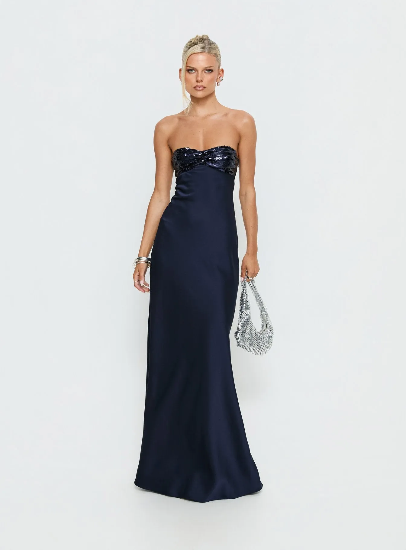 See The Vision Sequin Bust Strapless Maxi Dress Navy sold by Princess Polly product image thumbnail 2