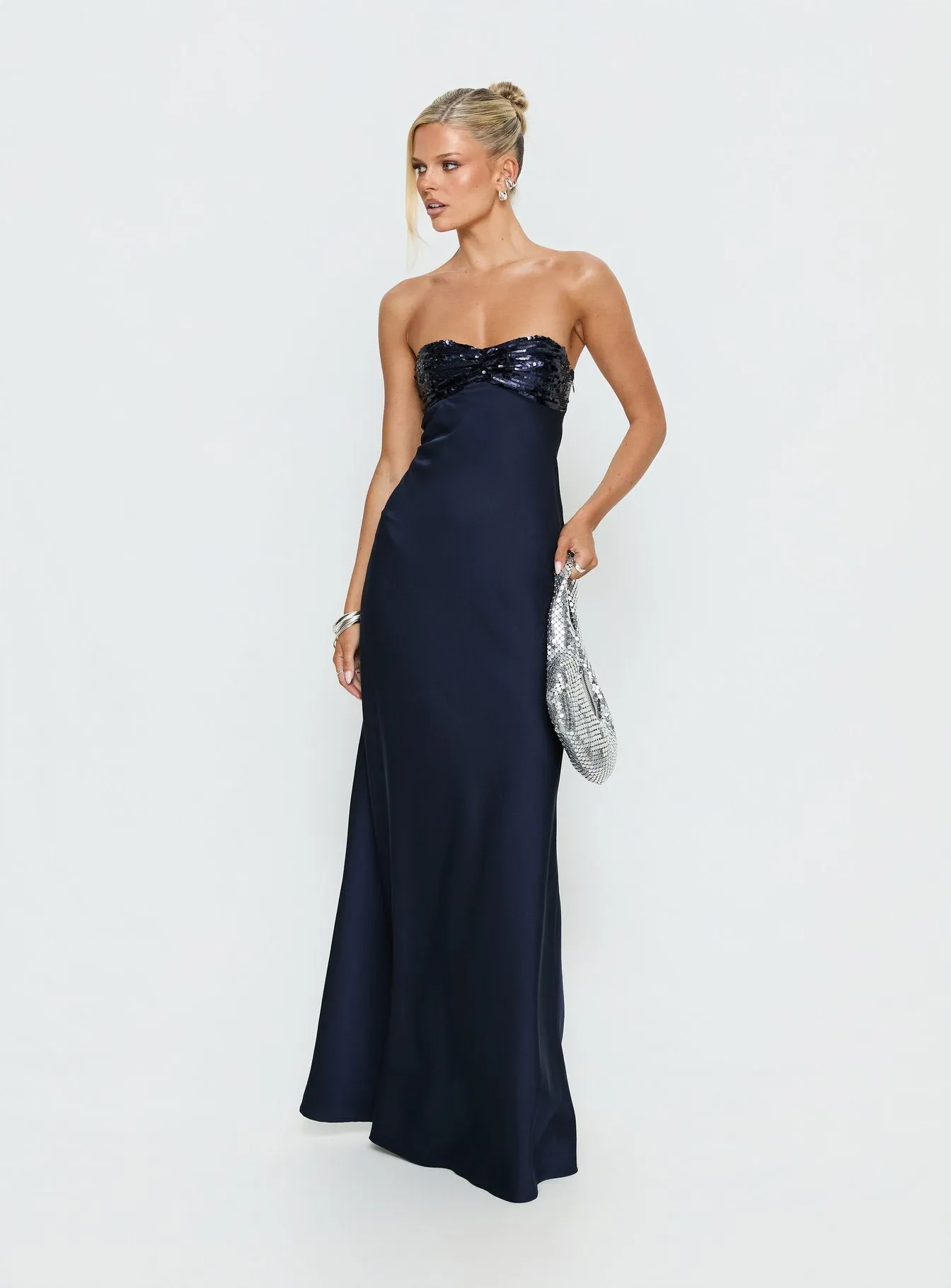 See The Vision Sequin Bust Strapless Maxi Dress Navy sold by Princess Polly product image thumbnail 3