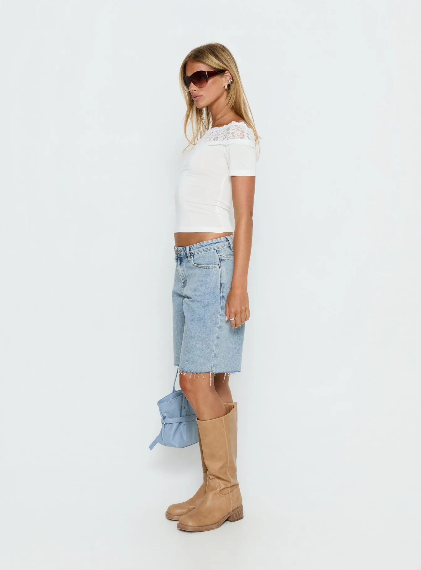 Cult Classic Longline Denim Shorts Light Blue Wash sold by Princess Polly product image thumbnail 4
