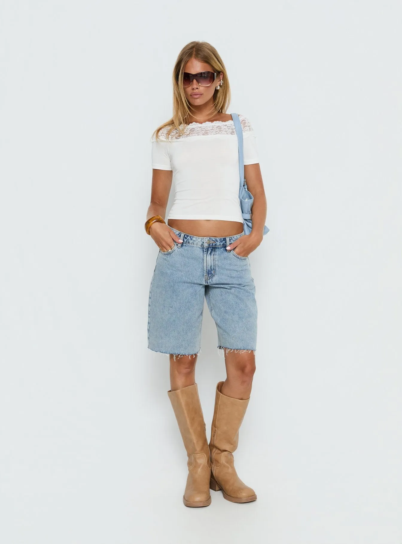 Cult Classic Longline Denim Shorts Light Blue Wash sold by Princess Polly product image thumbnail 3