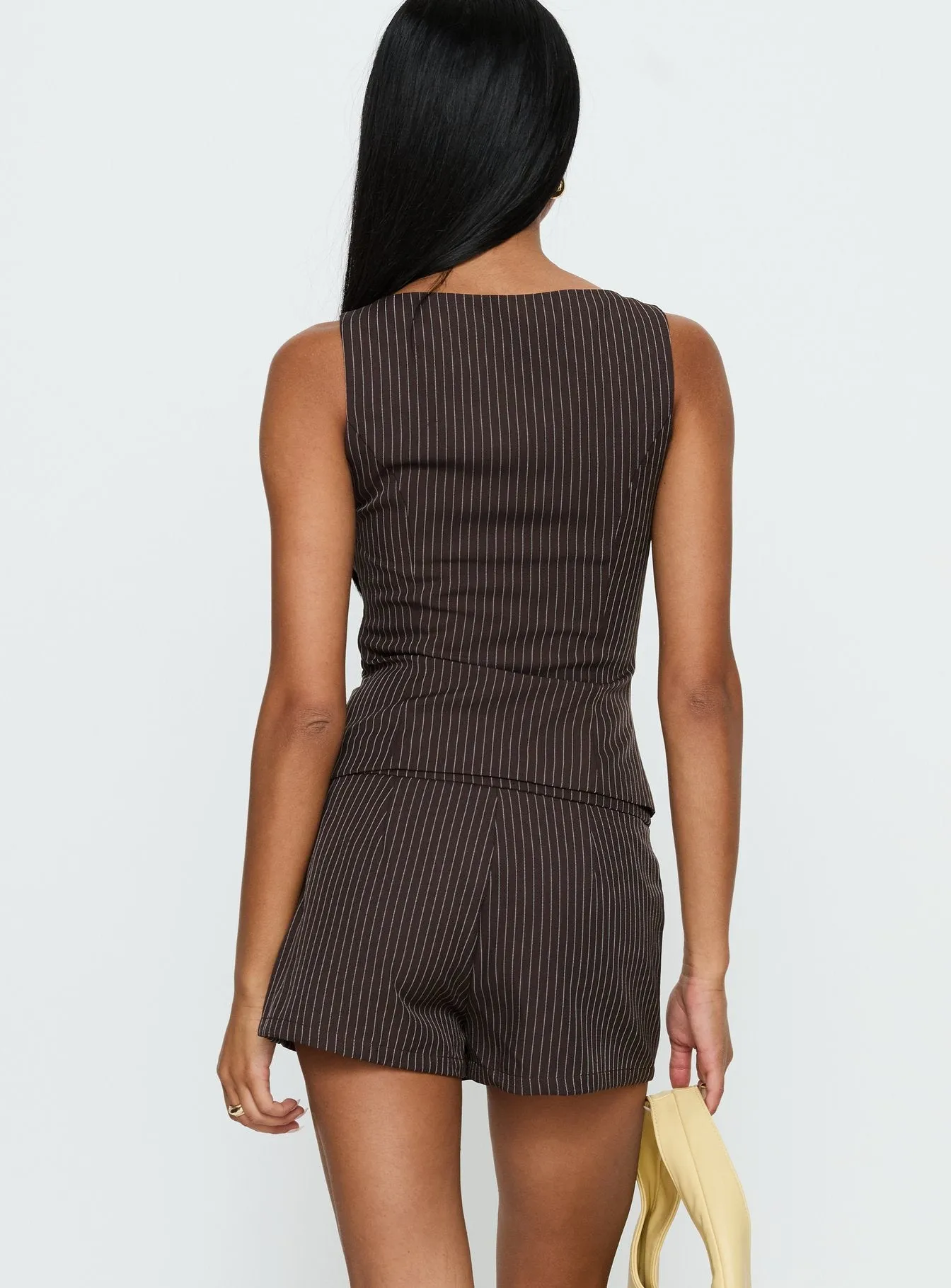 Party Invitations Tailored Shorts Brown Pinstripe sold by Princess Polly product image thumbnail 5