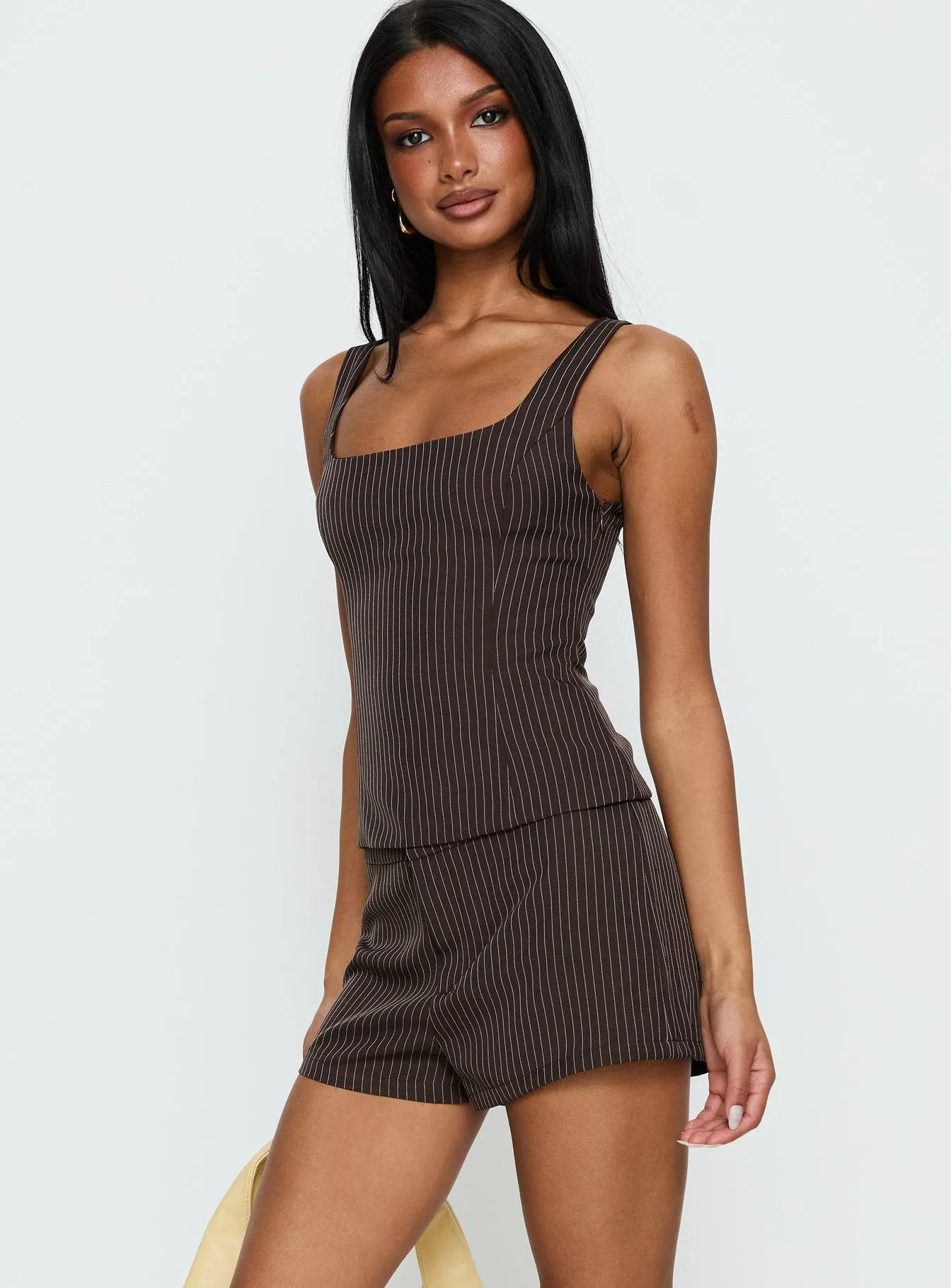 Party Invitations Tailored Shorts Brown Pinstripe sold by Princess Polly product image thumbnail 4