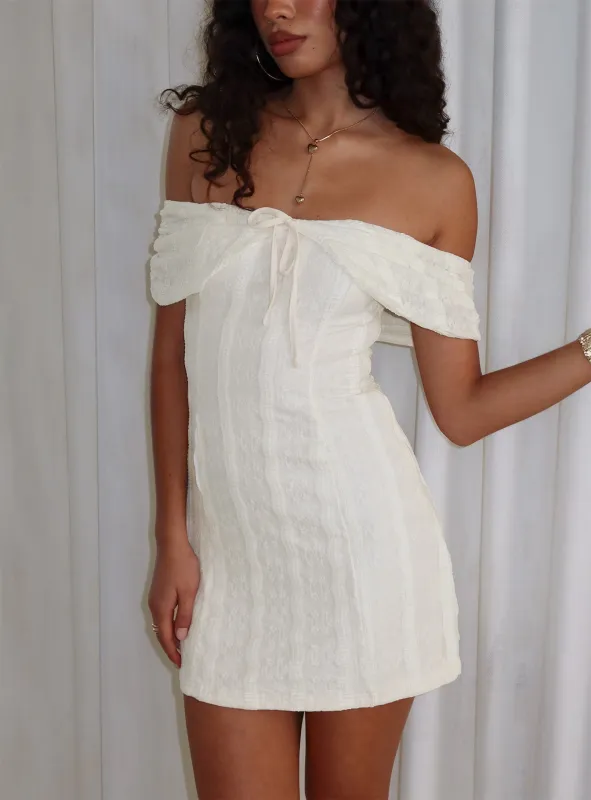 Colettie Off Shoulder Mini Dress Cream made by Princess Polly