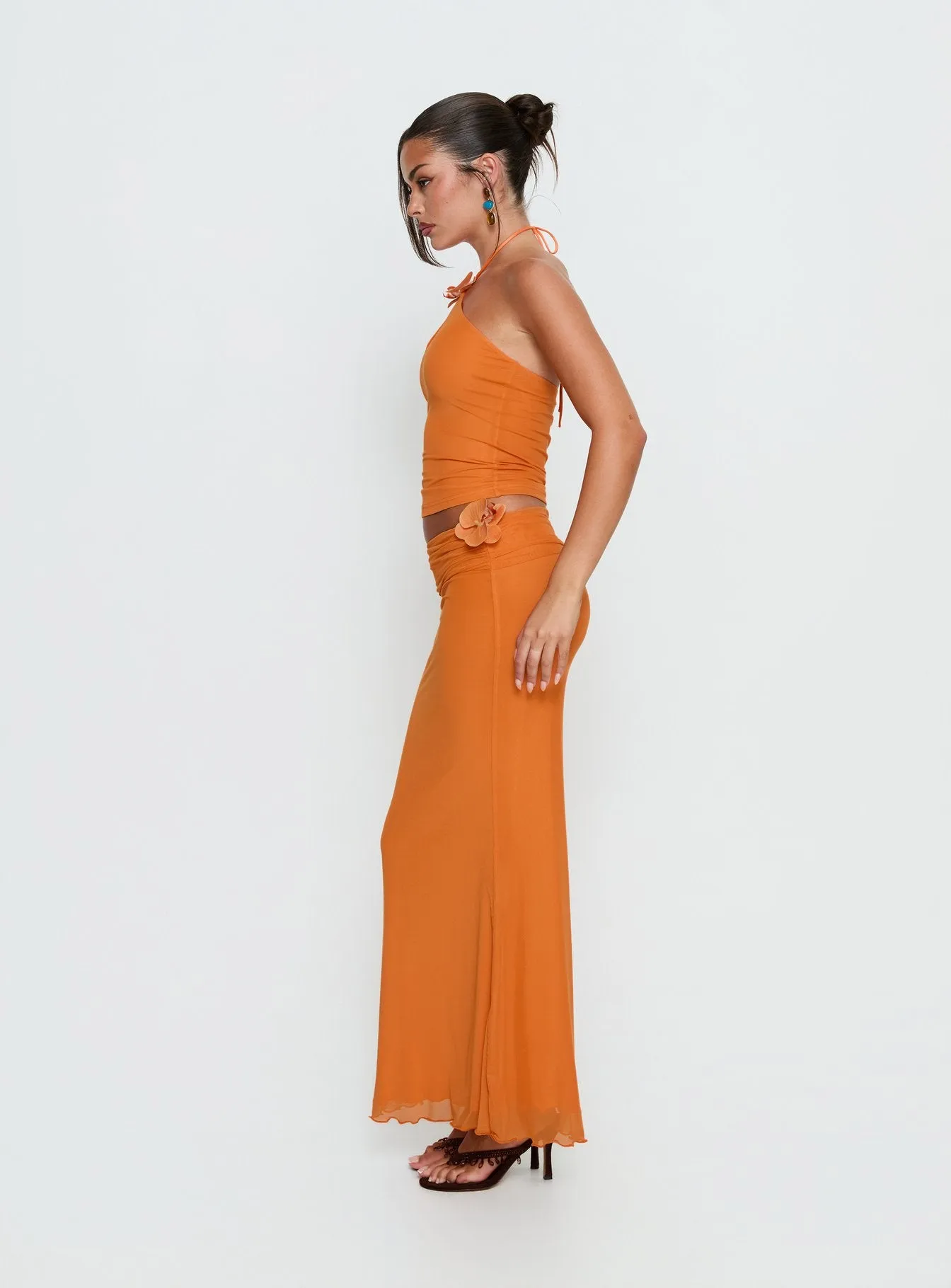 Star Fruit Ruched Waist Maxi Skirt Orange sold by Princess Polly product image thumbnail 3