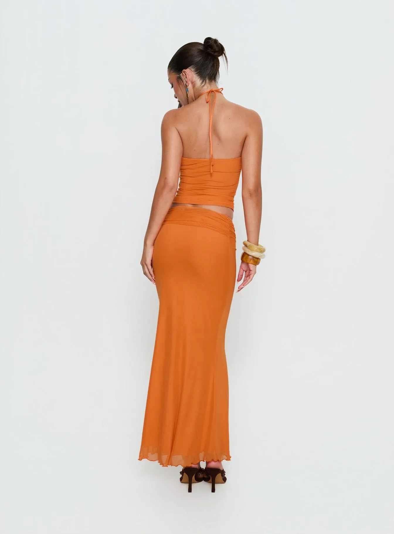Star Fruit Ruched Waist Maxi Skirt Orange sold by Princess Polly product image thumbnail 4