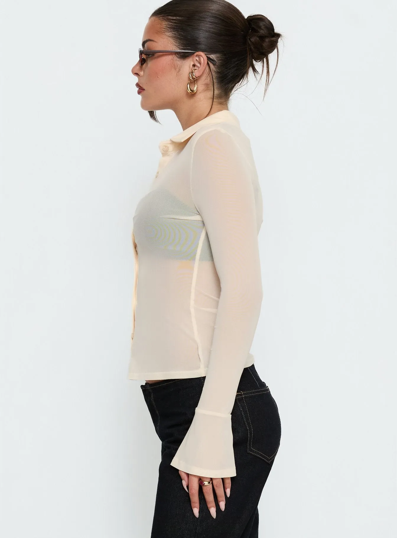 Two Of Us Sheer Long Sleeve Top Cream sold by Princess Polly product image thumbnail 4