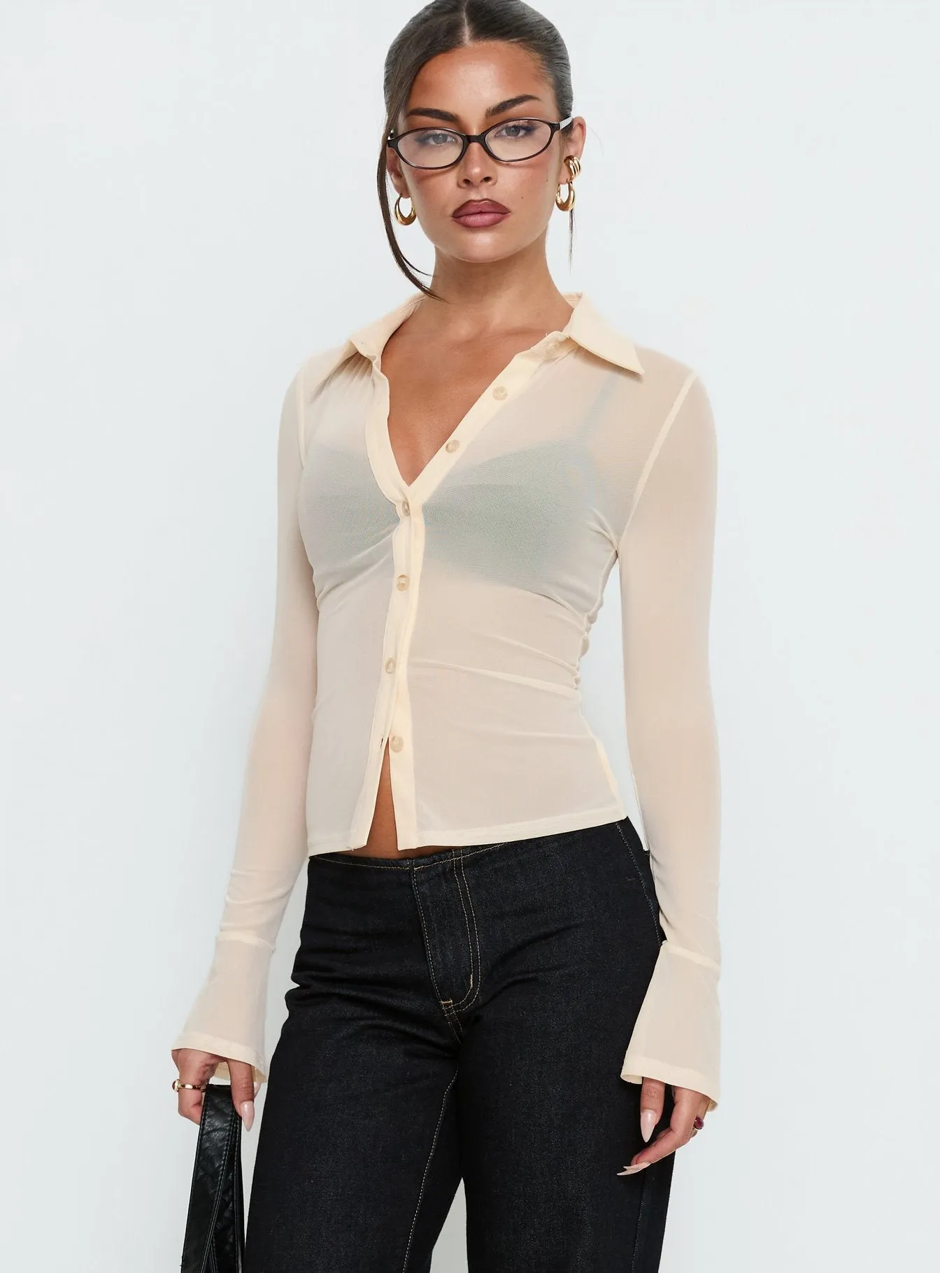 Two Of Us Sheer Long Sleeve Top Cream sold by Princess Polly product image thumbnail 2