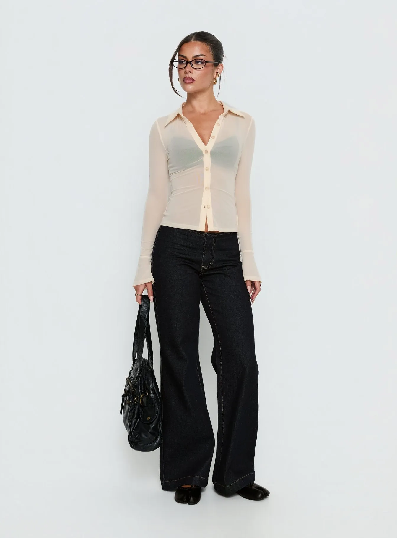 Two Of Us Sheer Long Sleeve Top Cream sold by Princess Polly product image thumbnail 3