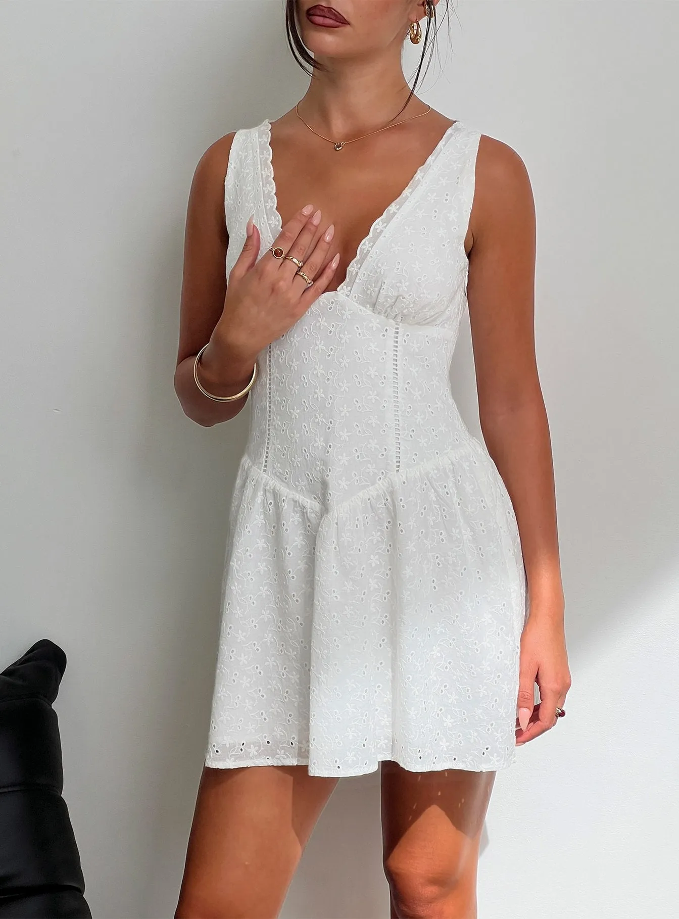 Thinking Bout You Lace Trim Sleeveless Mini Dress White sold by Princess Polly