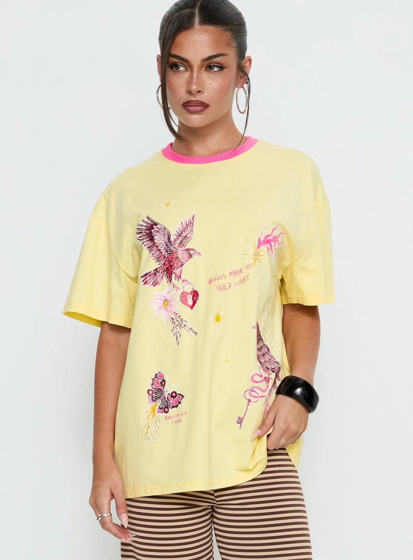 Wild Light Oversized Graphic Tee Yellow / Pink sold by Princess Polly
