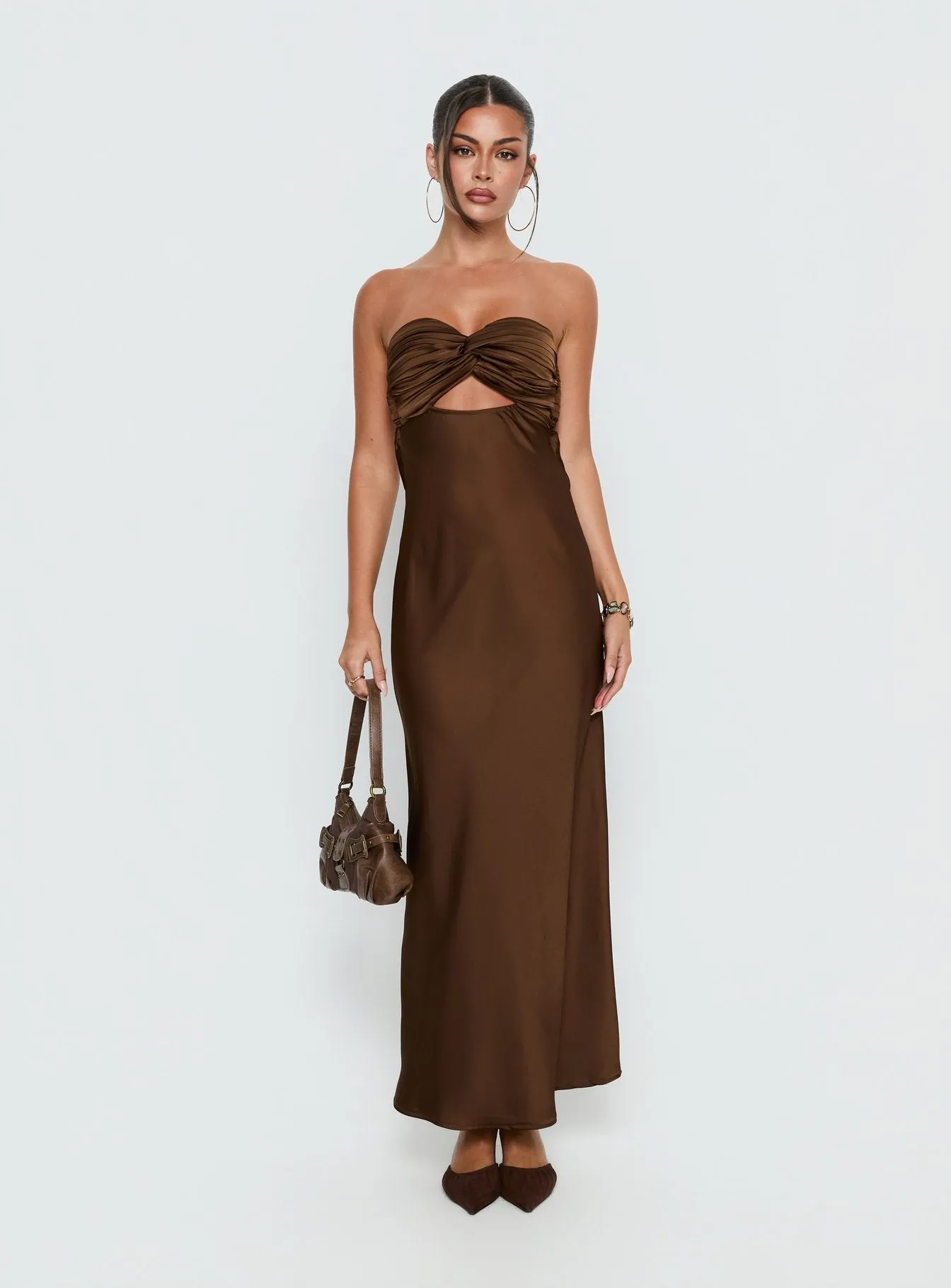 Faviola Strapless Maxi Dress Chocolate sold by Princess Polly product image thumbnail 2
