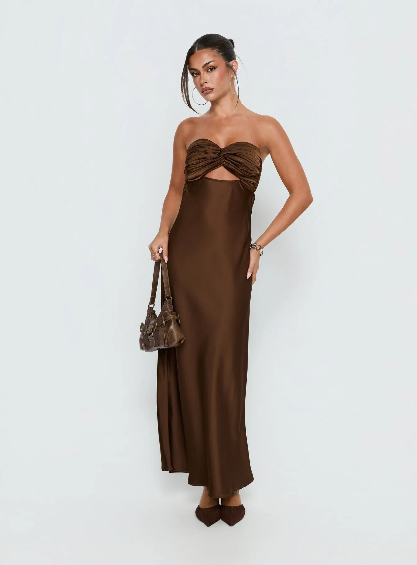 Faviola Strapless Maxi Dress Chocolate sold by Princess Polly product image thumbnail 3