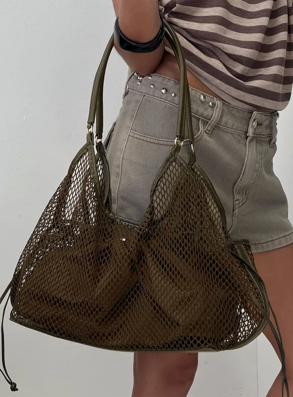 Isolda Mesh Tote Bag Khaki made by Princess Polly