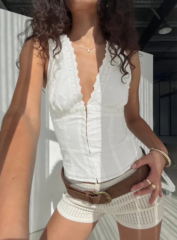 Speechless Sleeveless Lace Trim Top White made by Princess Polly