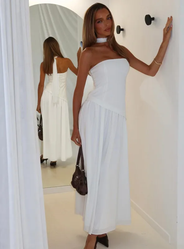 Odela Strapless Drop Waist Maxi Dress White made by Princess Polly