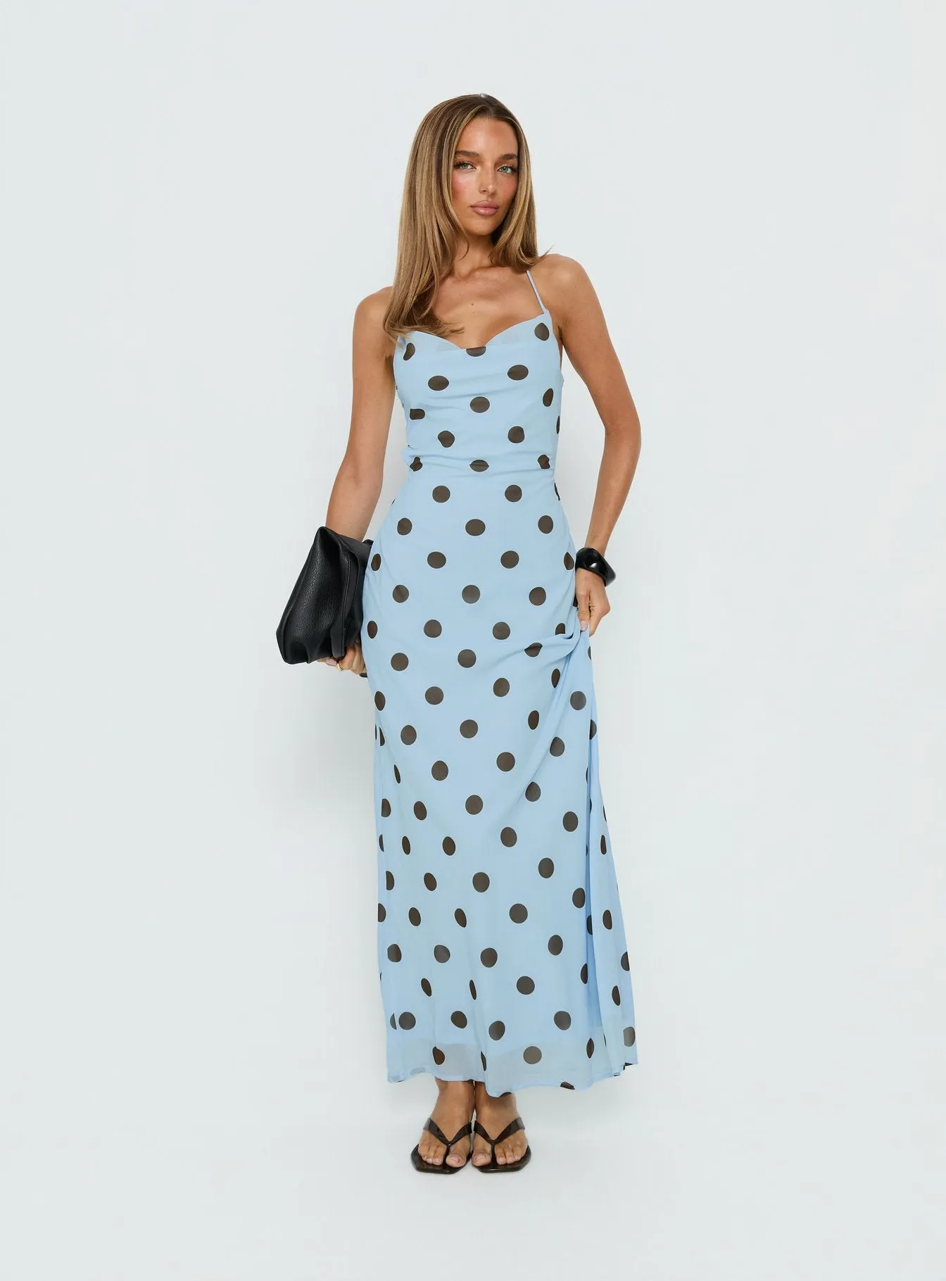 Celena Maxi Dress Blue Polka Dot sold by Princess Polly product image thumbnail 3