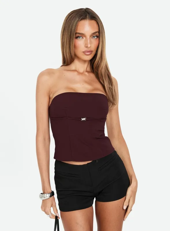 Flounce Strapless Top Plum made by Princess Polly