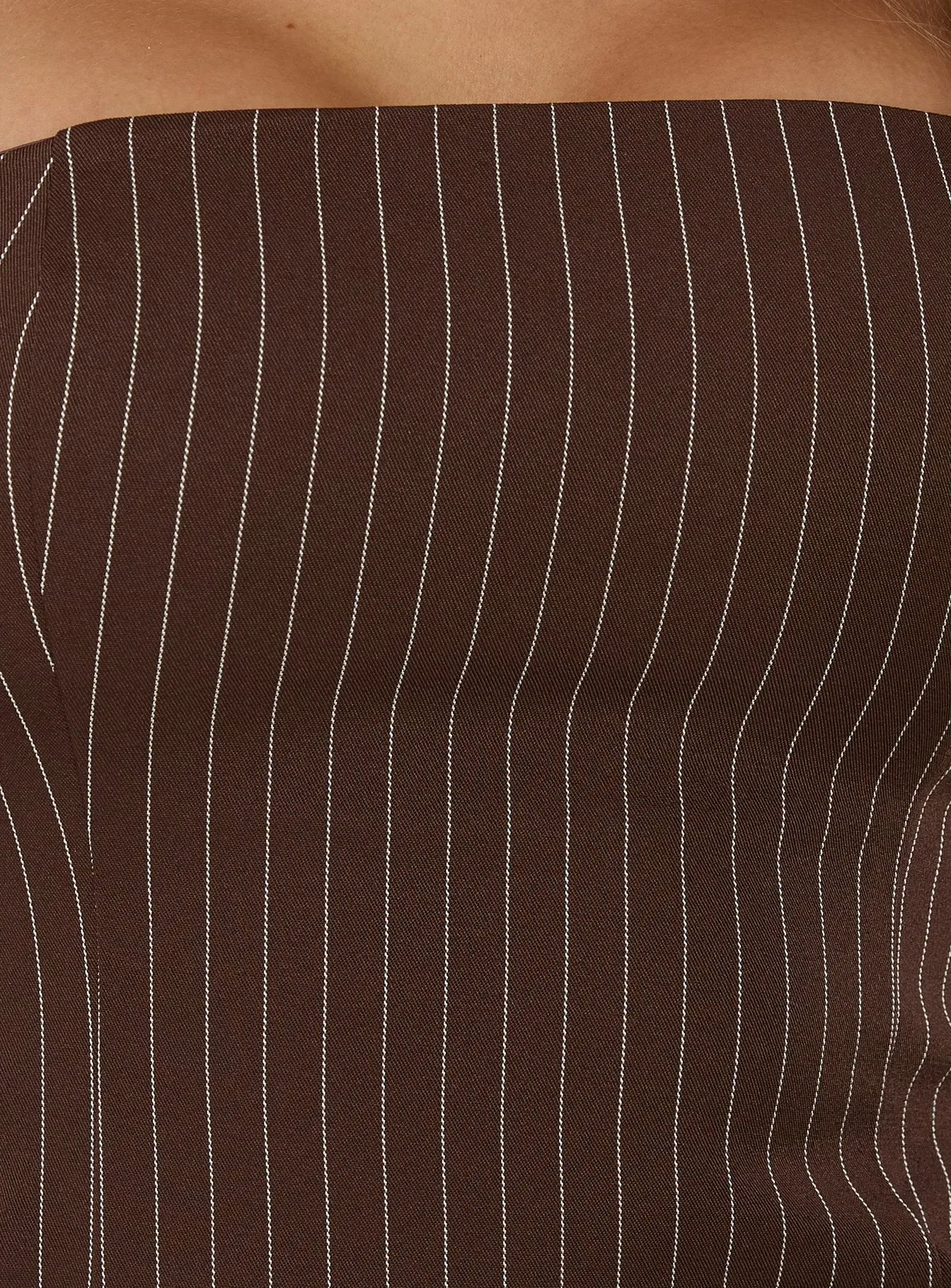 Mikena Strapless Belt Mini Dress Brown Pinstripe sold by Princess Polly product image thumbnail 5