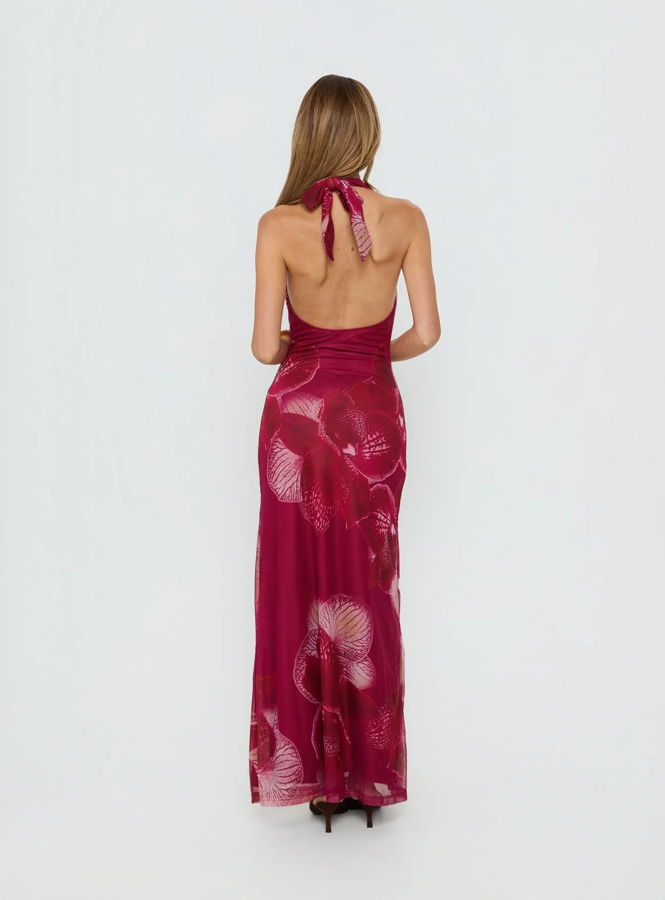 Adeya Halter Maxi Dress Burgundy Floral sold by Princess Polly product image thumbnail 4