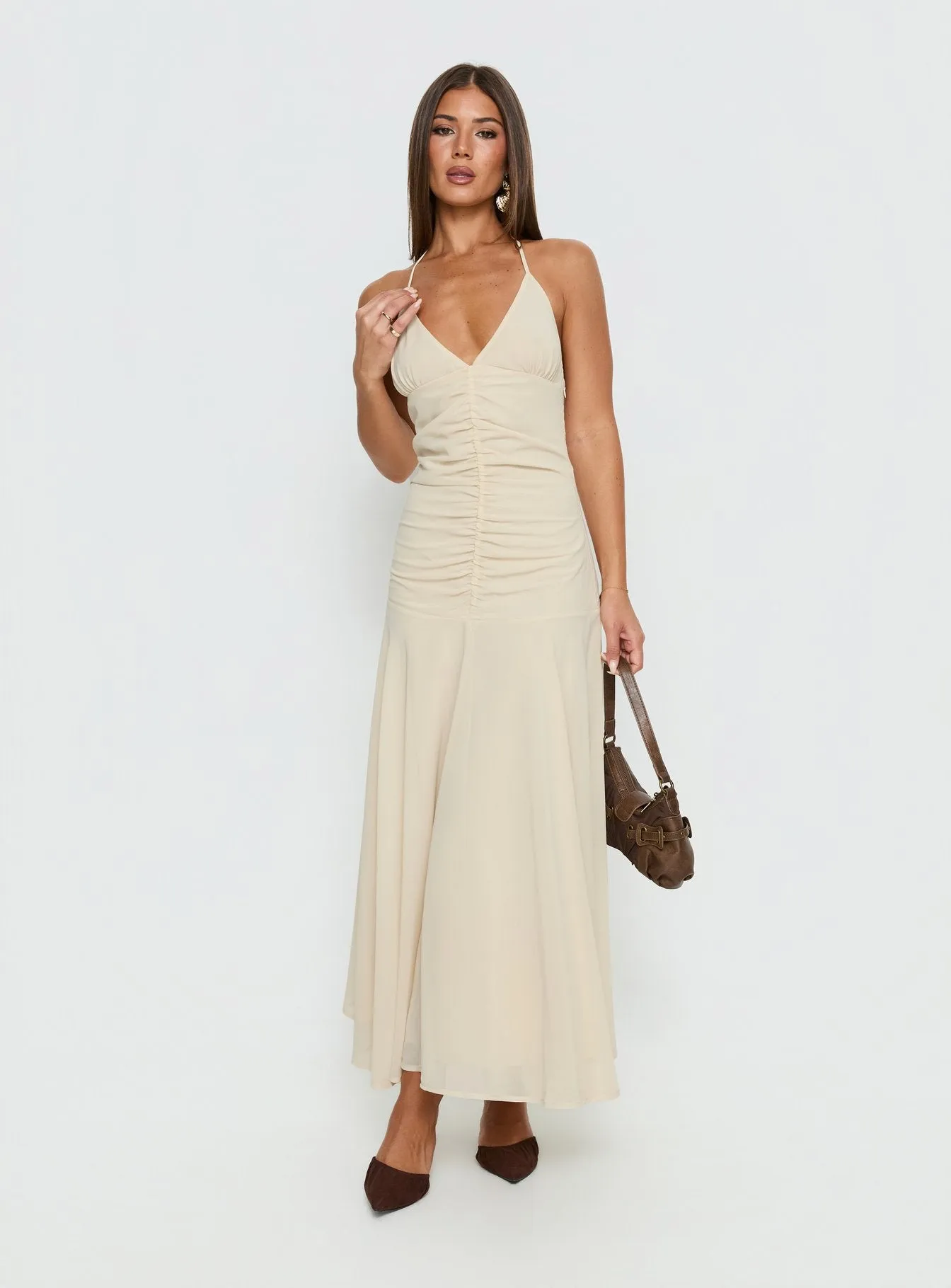 Carlisla Ruched Halter Maxi Dress Yellow sold by Princess Polly product image thumbnail 2