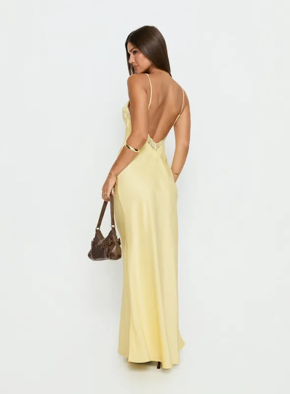 Flip A Switch Satin Lace Slip Maxi Dress Butter made by Princess Polly