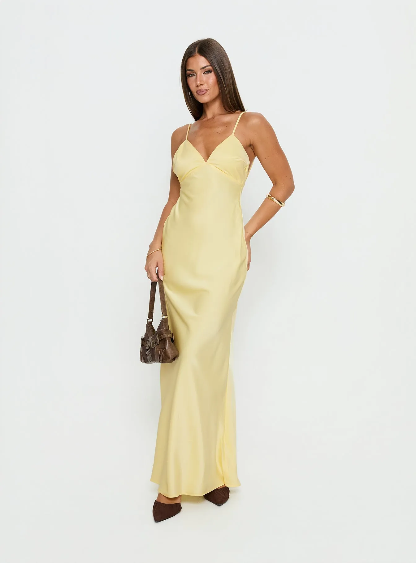 Flip A Switch Satin Lace Slip Maxi Dress Butter sold by Princess Polly product image thumbnail 2
