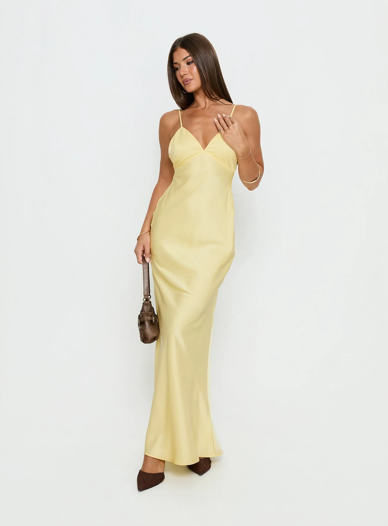Flip A Switch Satin Lace Slip Maxi Dress Butter sold by Princess Polly product image thumbnail 3