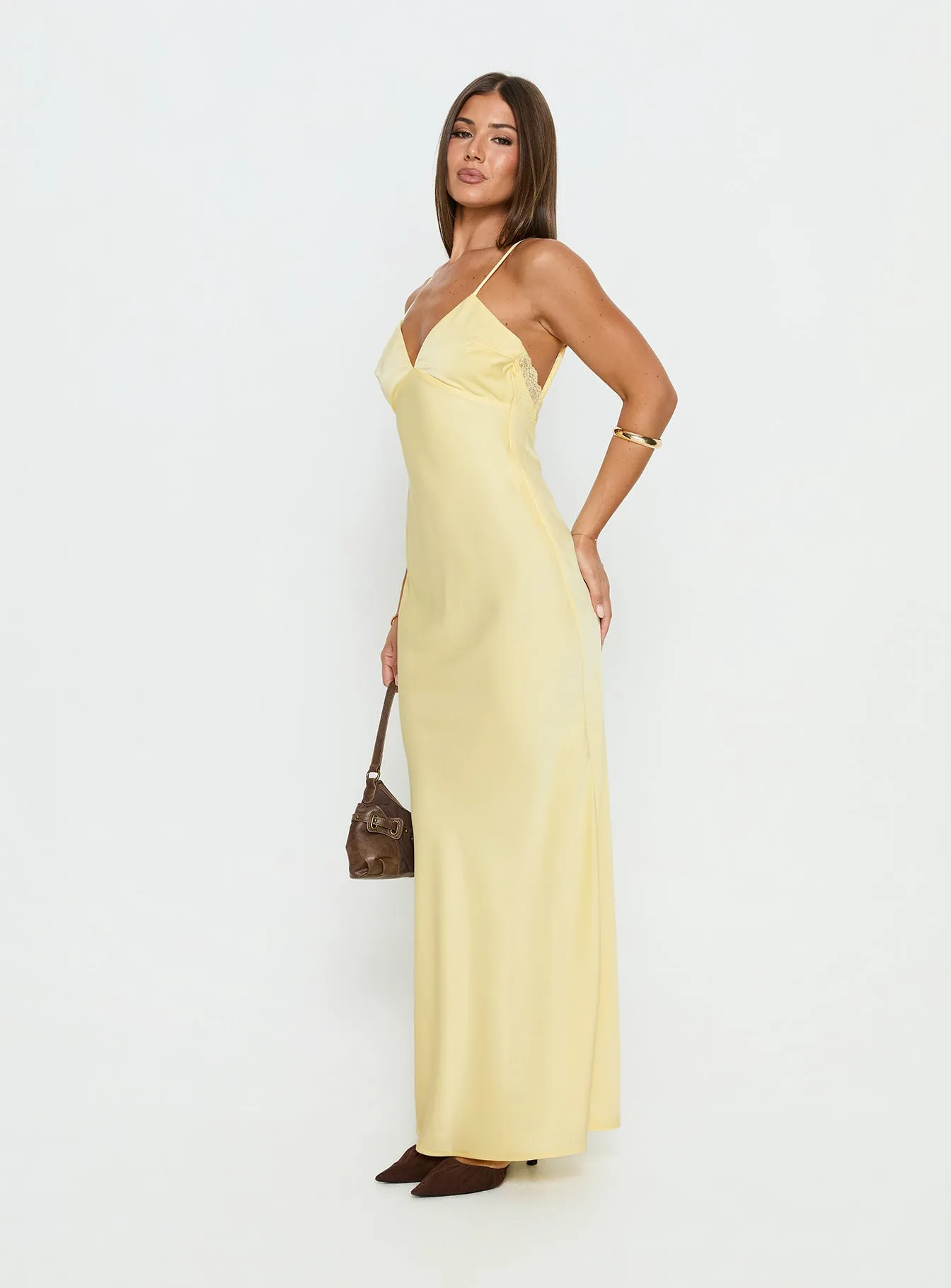 Flip A Switch Satin Lace Slip Maxi Dress Butter sold by Princess Polly product image thumbnail 4