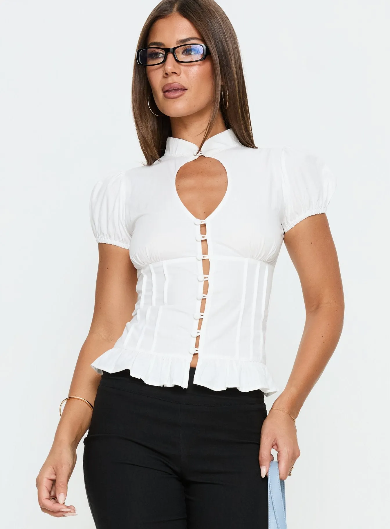 Yamila Keyhole Blouse Top White sold by Princess Polly product image thumbnail 2