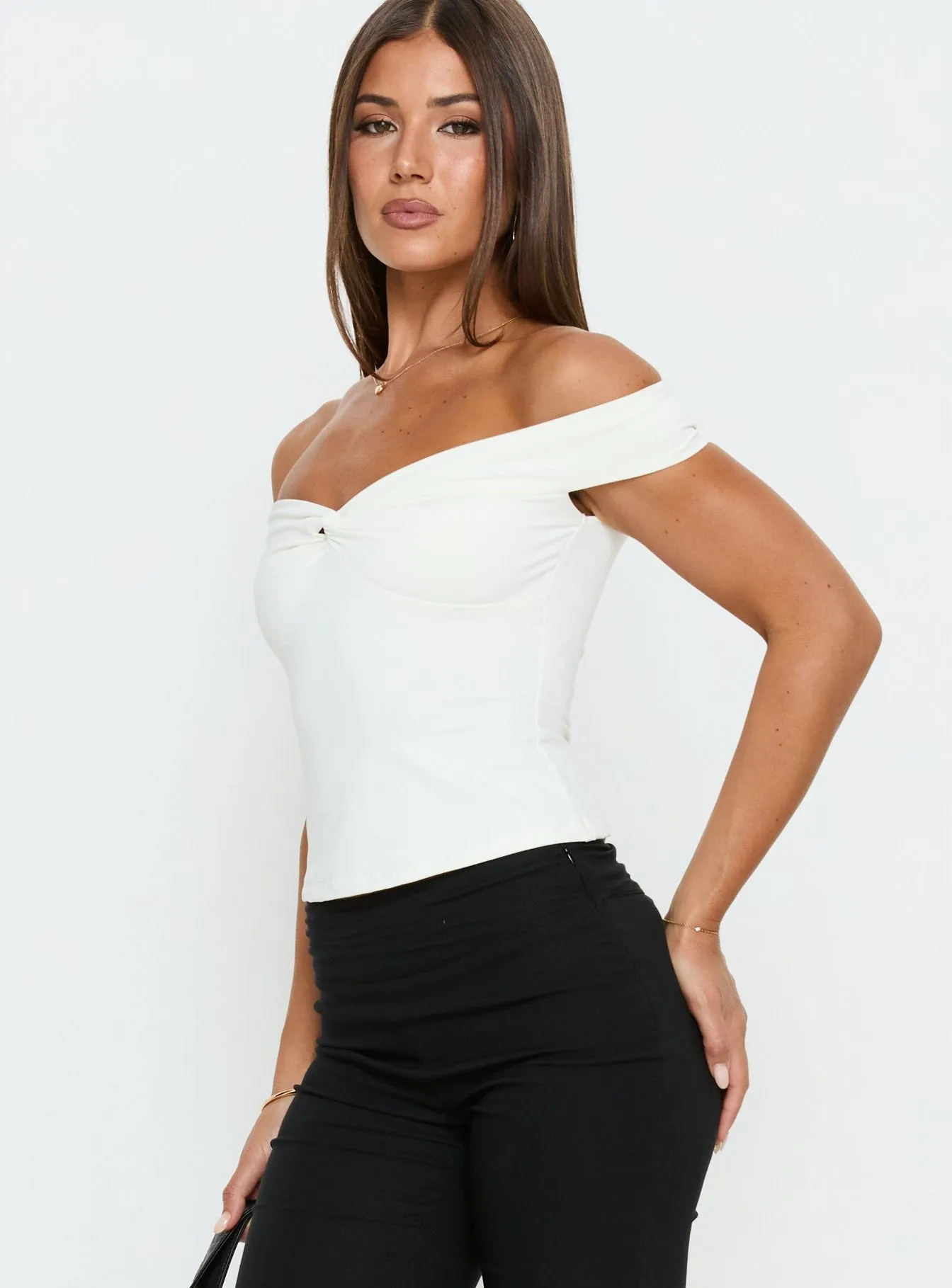 Maxeina Off Shoulder Twist Top White sold by Princess Polly product image thumbnail 4