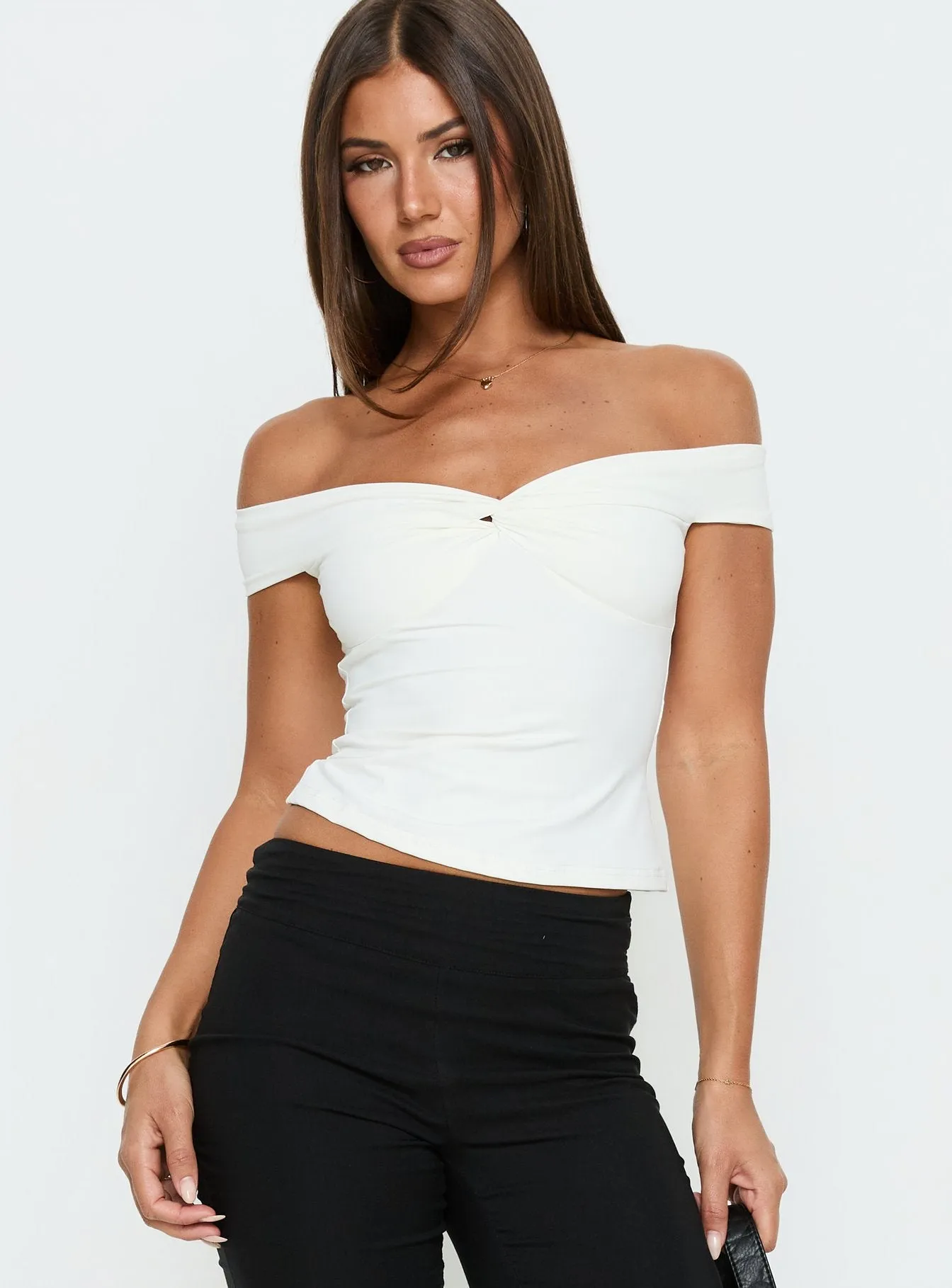 Maxeina Off Shoulder Twist Top White sold by Princess Polly product image thumbnail 2