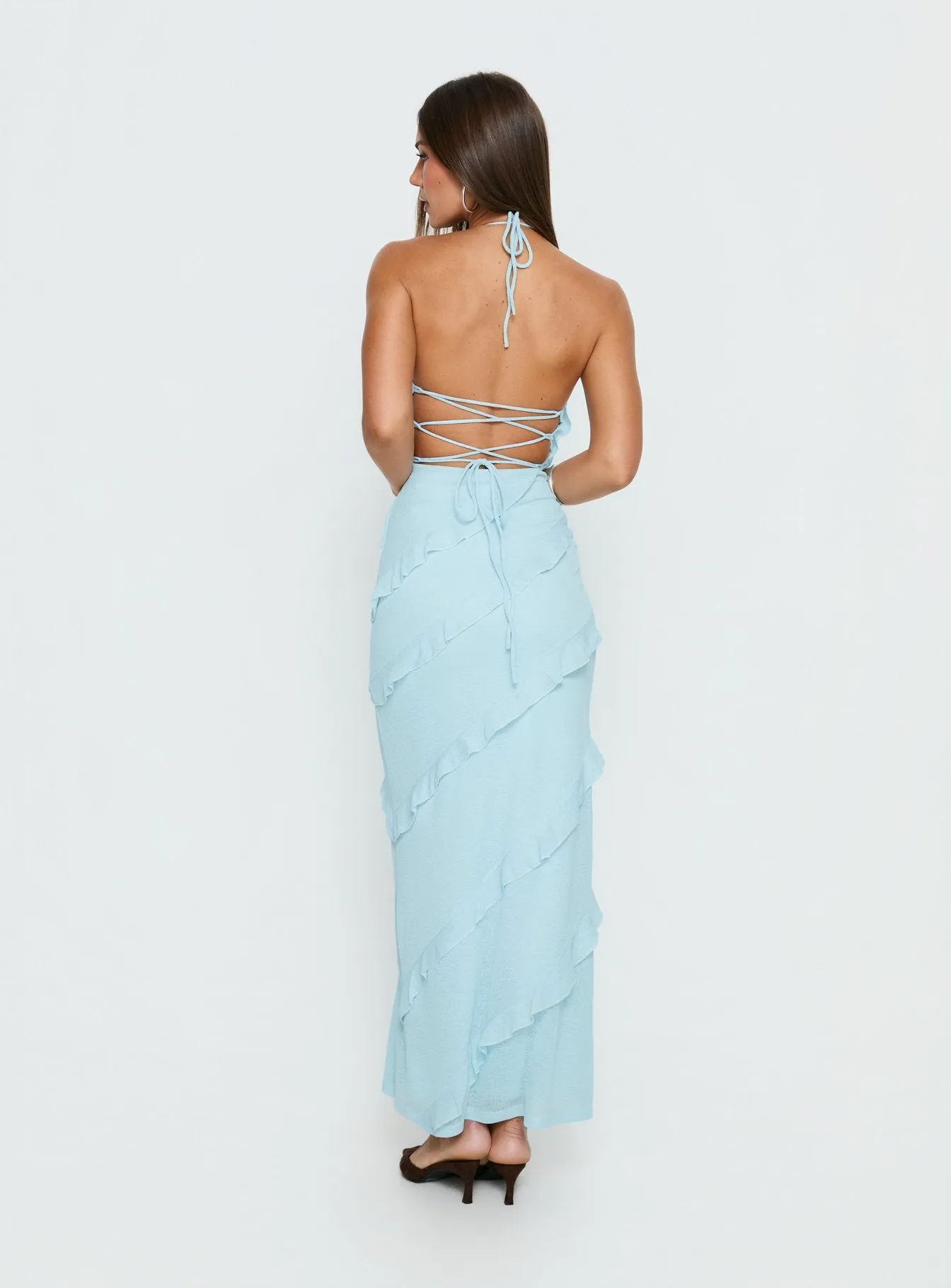 Adesta Frill Halter Maxi Dress Blue sold by Princess Polly product image thumbnail 2
