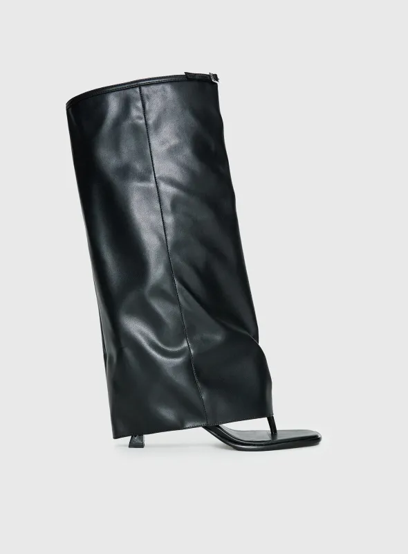 Burning Daylight Open Toe Knee High Boots Black made by Princess Polly