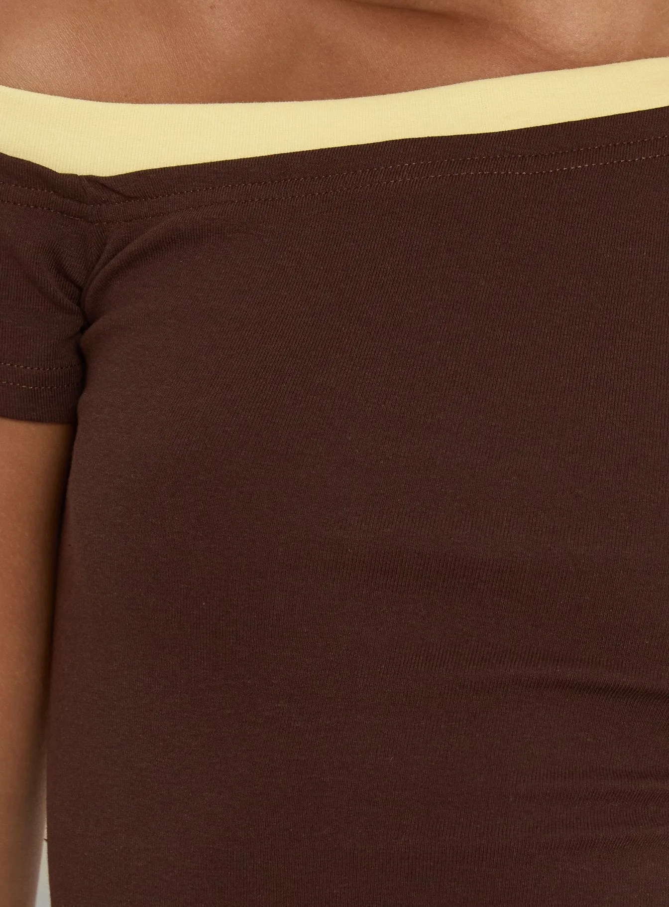 Eustace Off Shoulder Asymmetrical Top Brown / Yellow sold by Princess Polly product image thumbnail 5