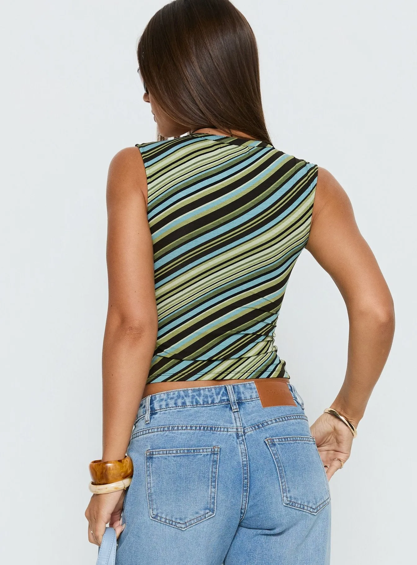 Emberly V Neck Top Green Stripe sold by Princess Polly product image thumbnail 5