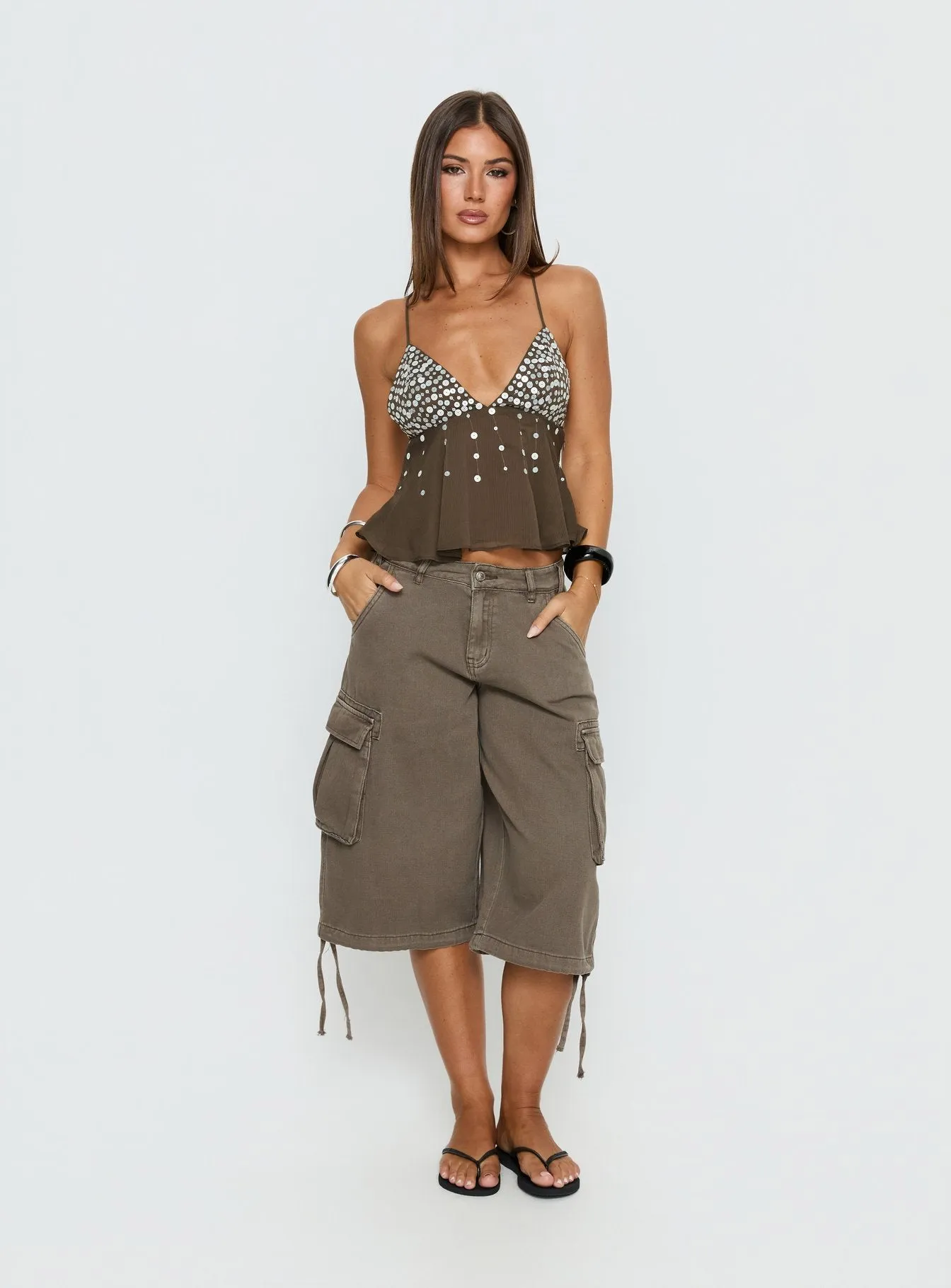 Vinton Button Detail Cami Top Mocha sold by Princess Polly product image thumbnail 3