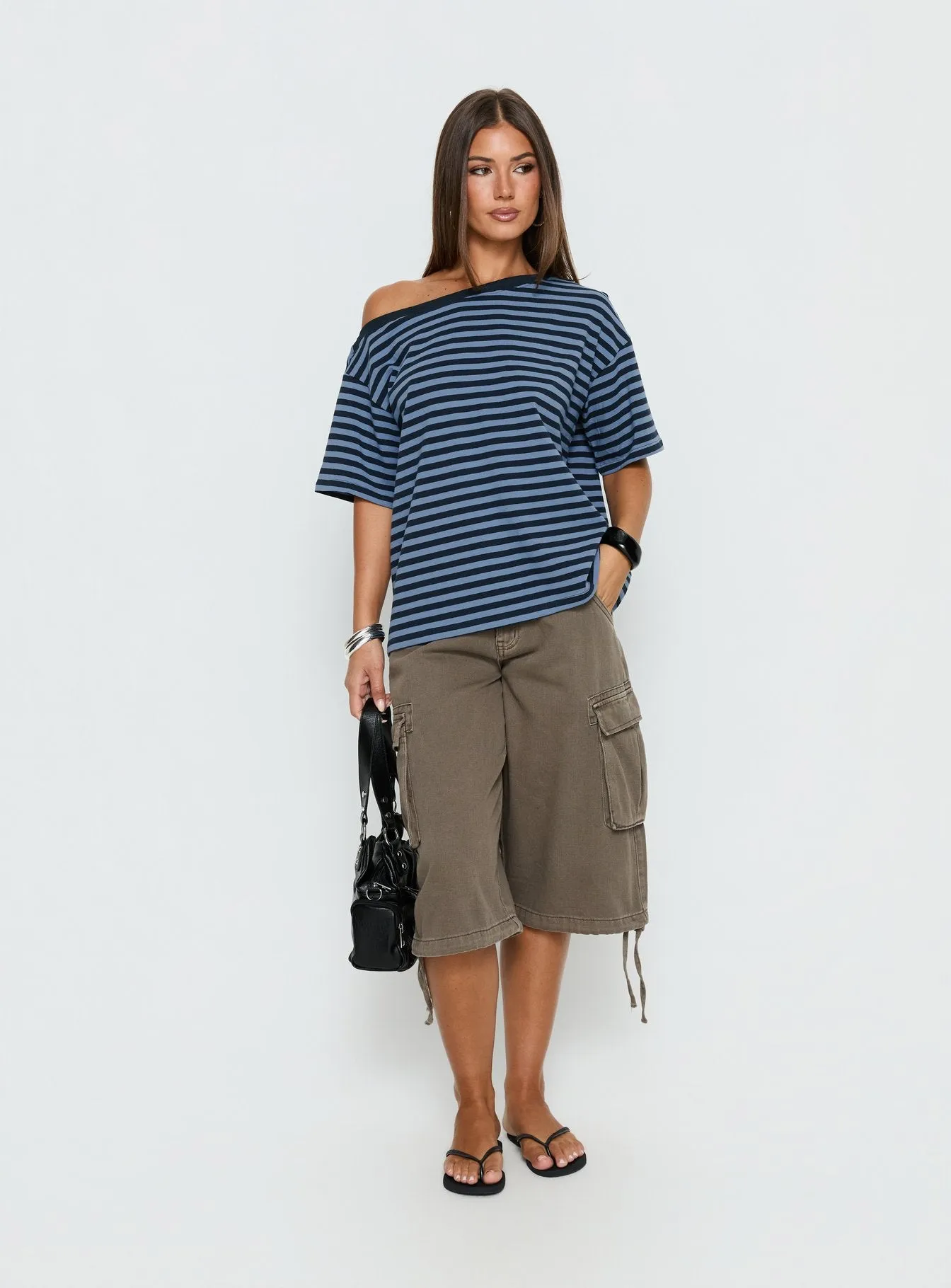 Settle Down One Shoulder Top Blue Stripe sold by Princess Polly product image thumbnail 3