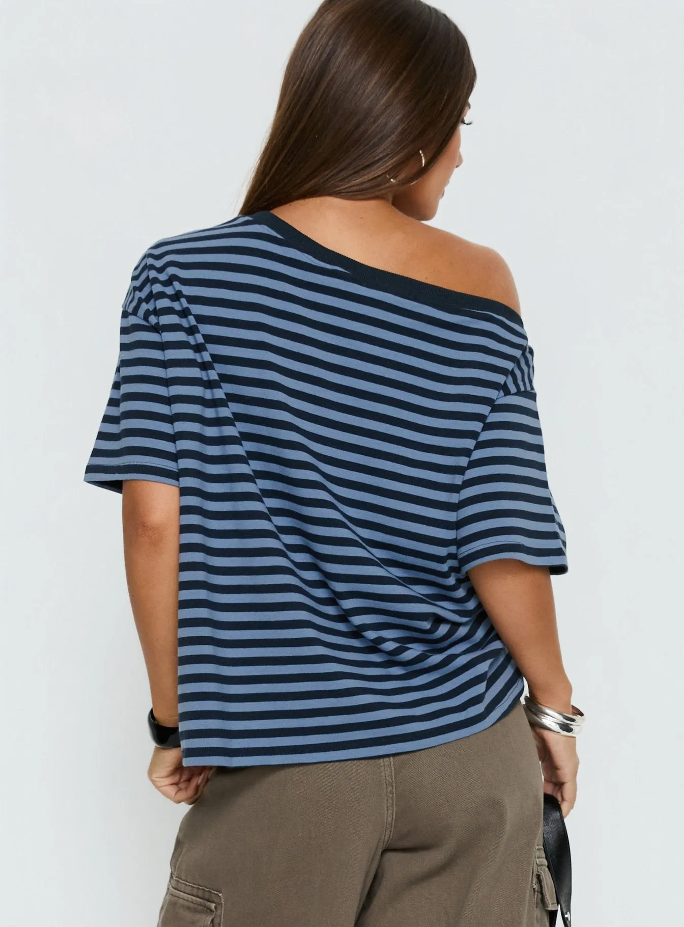 Settle Down One Shoulder Top Blue Stripe sold by Princess Polly product image thumbnail 5