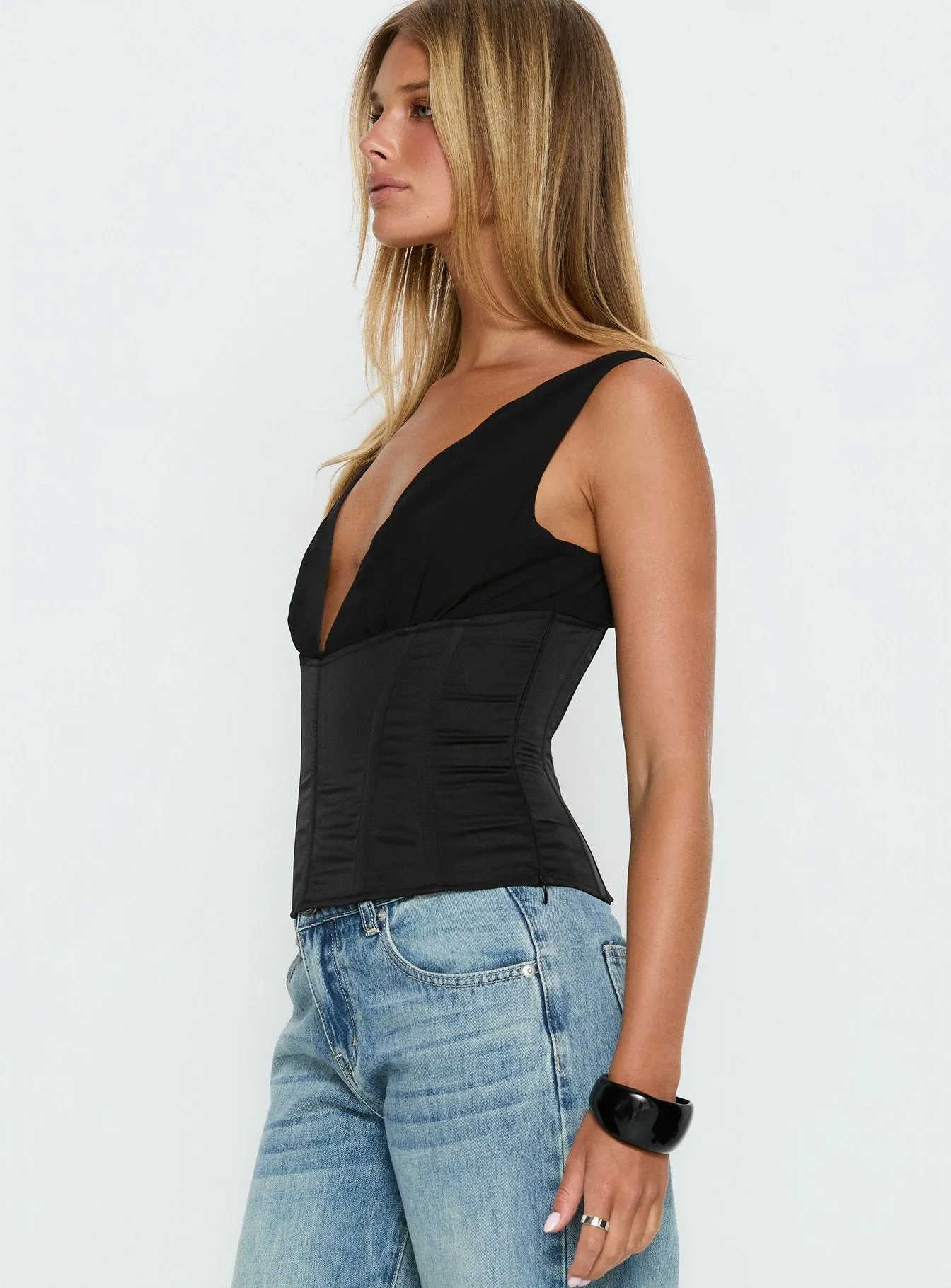 Briannah Contrast Corset Top Black sold by Princess Polly product image thumbnail 4
