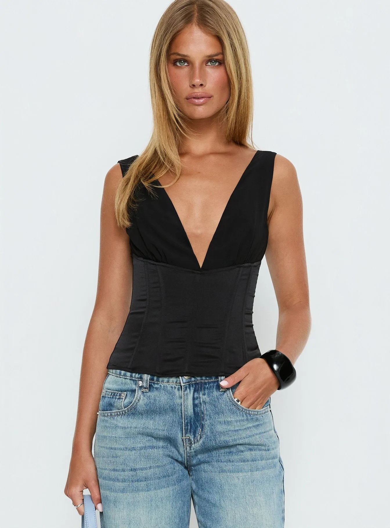 Briannah Contrast Corset Top Black sold by Princess Polly product image thumbnail 2