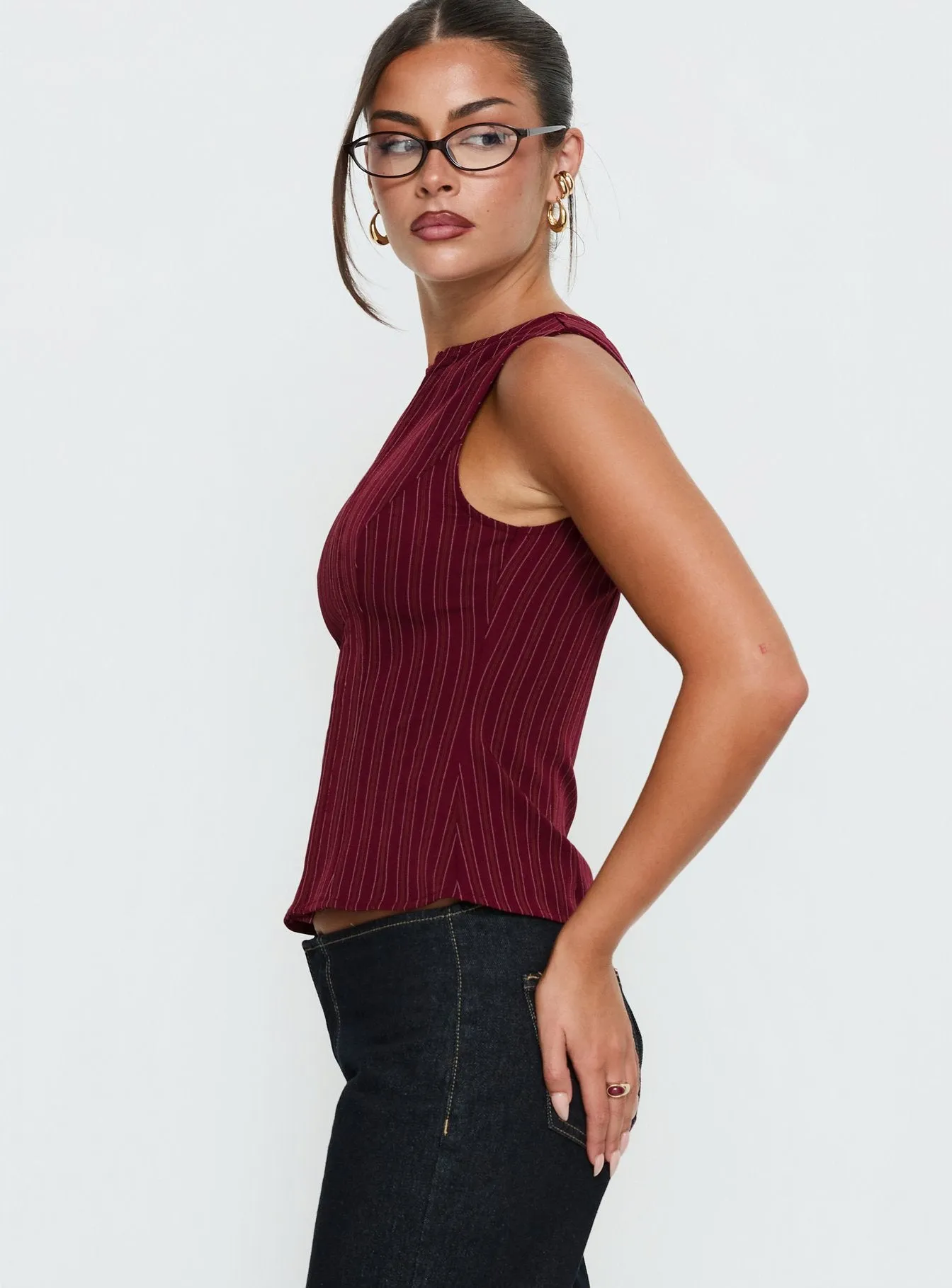 Running Wild Top Burgundy Stripe sold by Princess Polly product image thumbnail 4