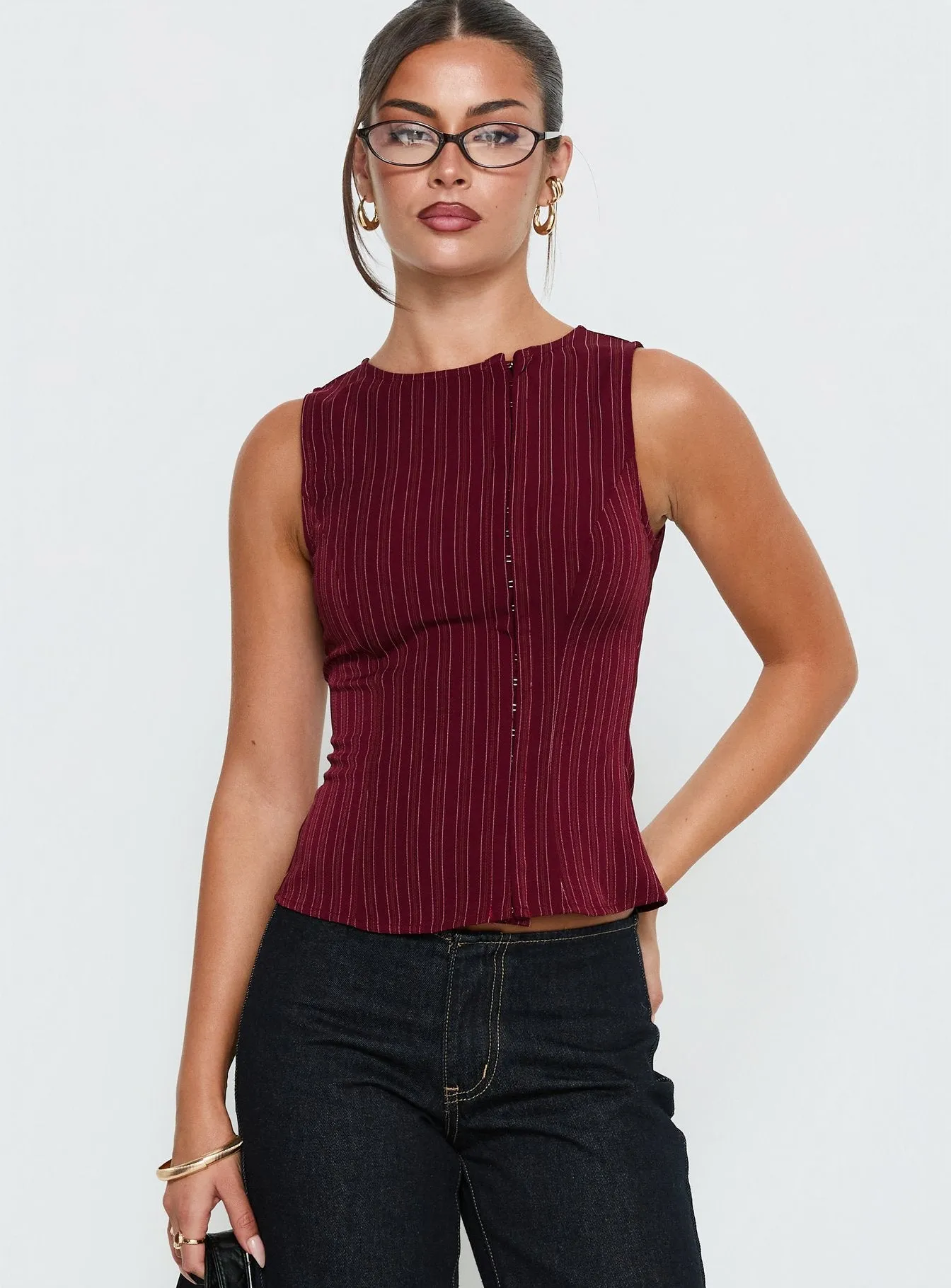 Running Wild Top Burgundy Stripe sold by Princess Polly product image thumbnail 2
