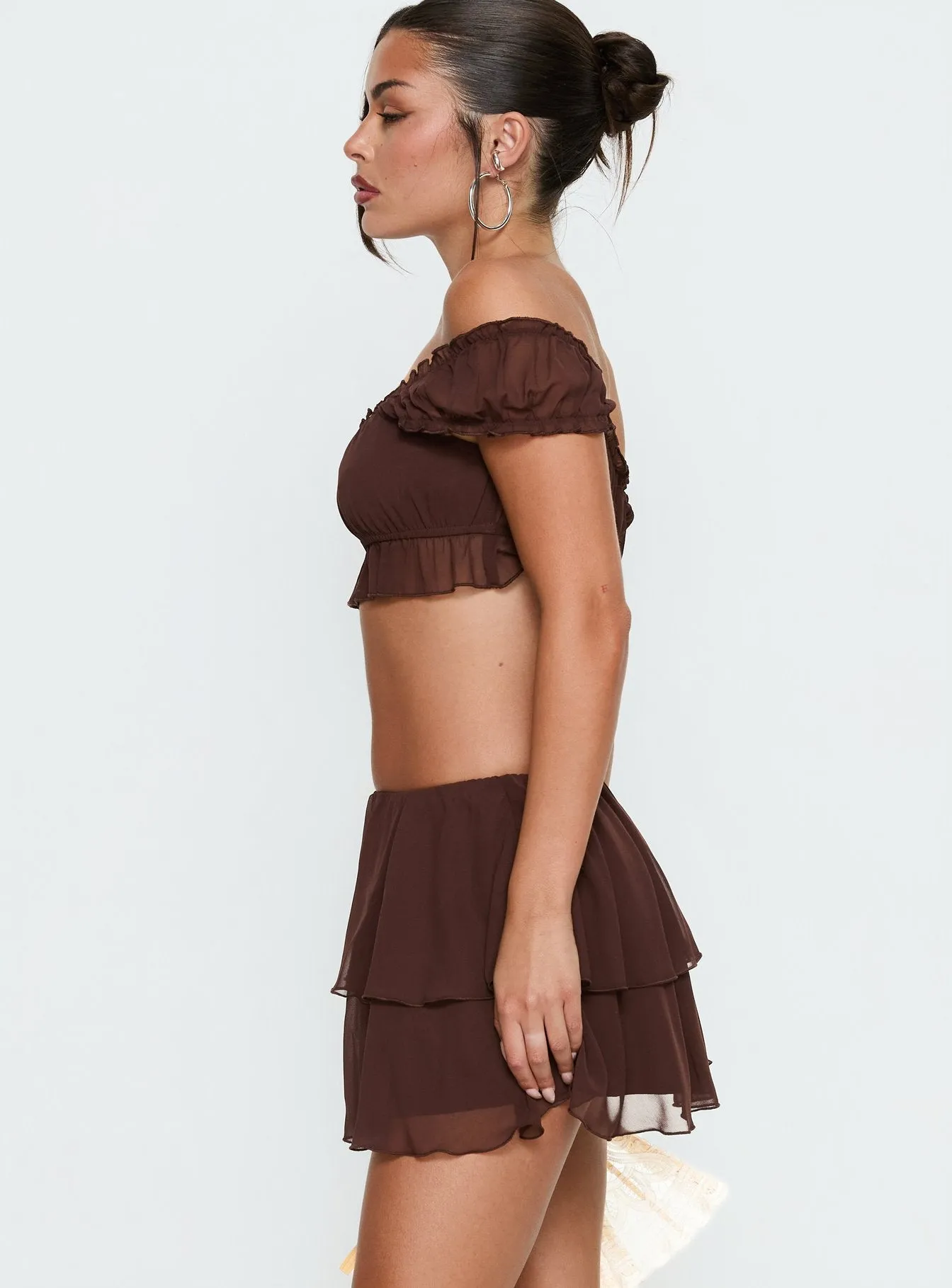 Ackee Tiered Mini Skort Brown sold by Princess Polly product image thumbnail 4