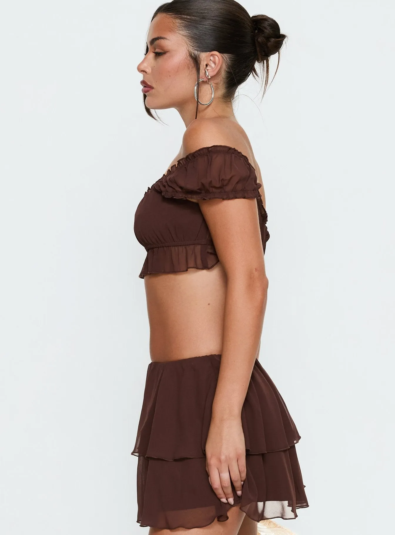 Ackee Ruched Off Shoulder Top Brown sold by Princess Polly product image thumbnail 4