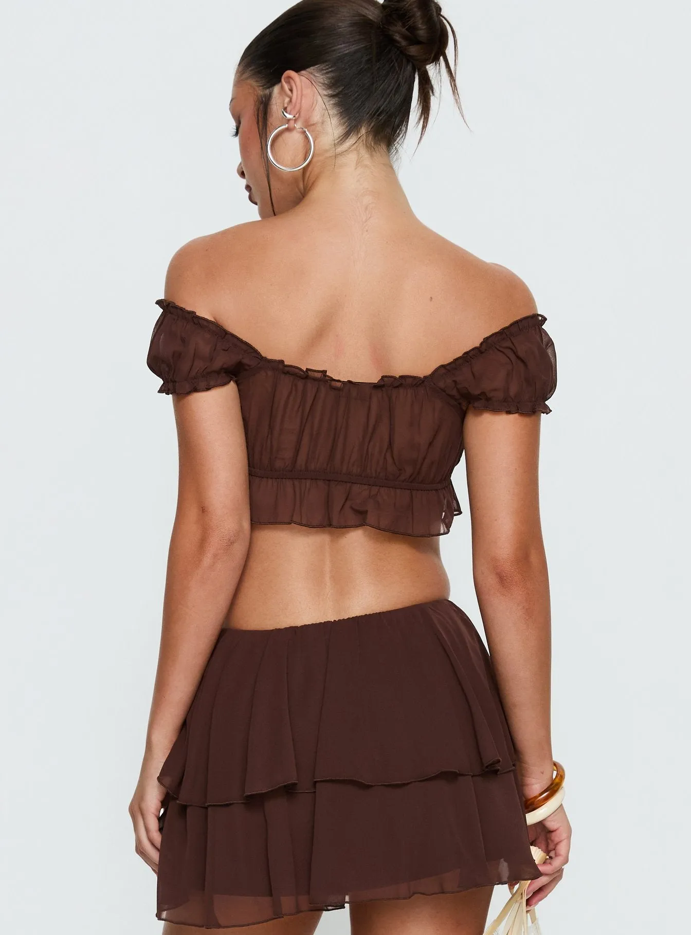 Ackee Ruched Off Shoulder Top Brown sold by Princess Polly product image thumbnail 5