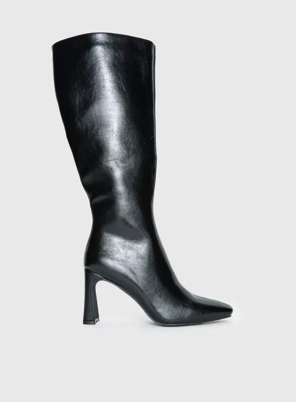 Sawyer Knee High Boots Black Crinkle made by Princess Polly