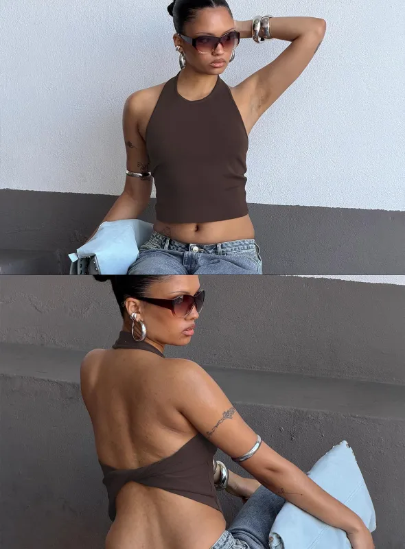 Britley Halter Top Chocolate made by Princess Polly