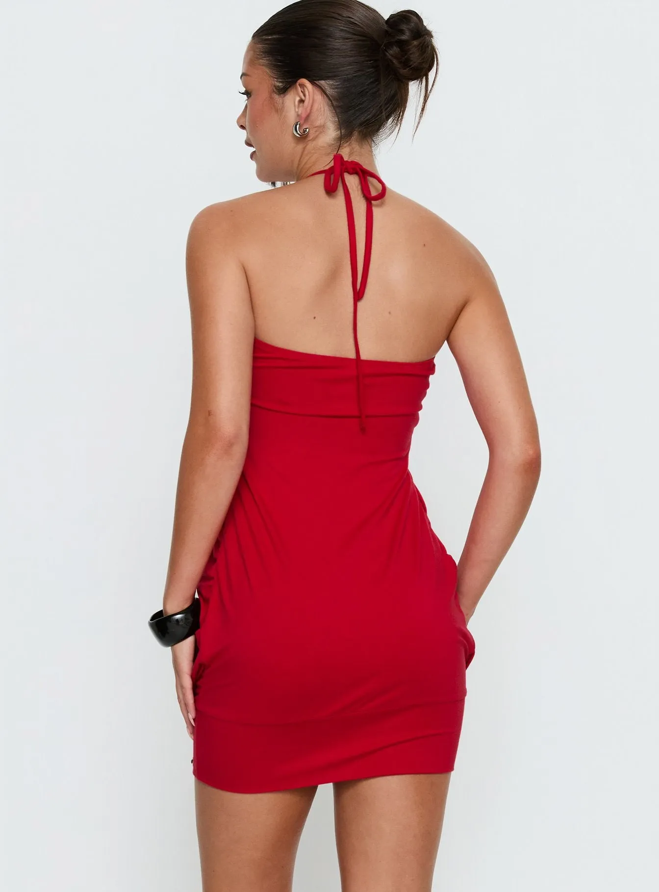 Jordonna Gathered Halter Mini Dress Red sold by Princess Polly product image thumbnail 5